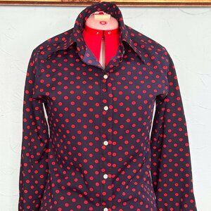 🔴 Vintage 70s Evan Picone Navy Polka Dot Blouse – Bold, Bossy, and Beautiful 🔵